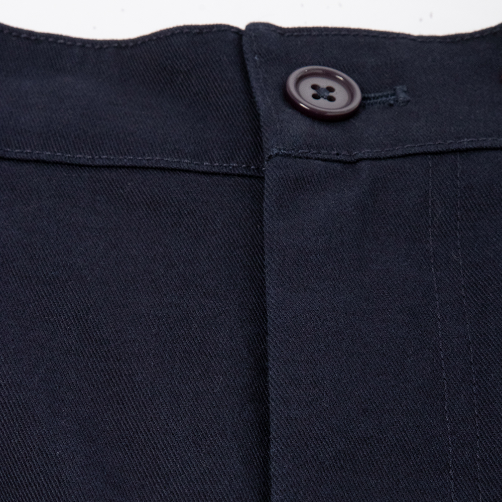 custom navy cargo pants waistband detail