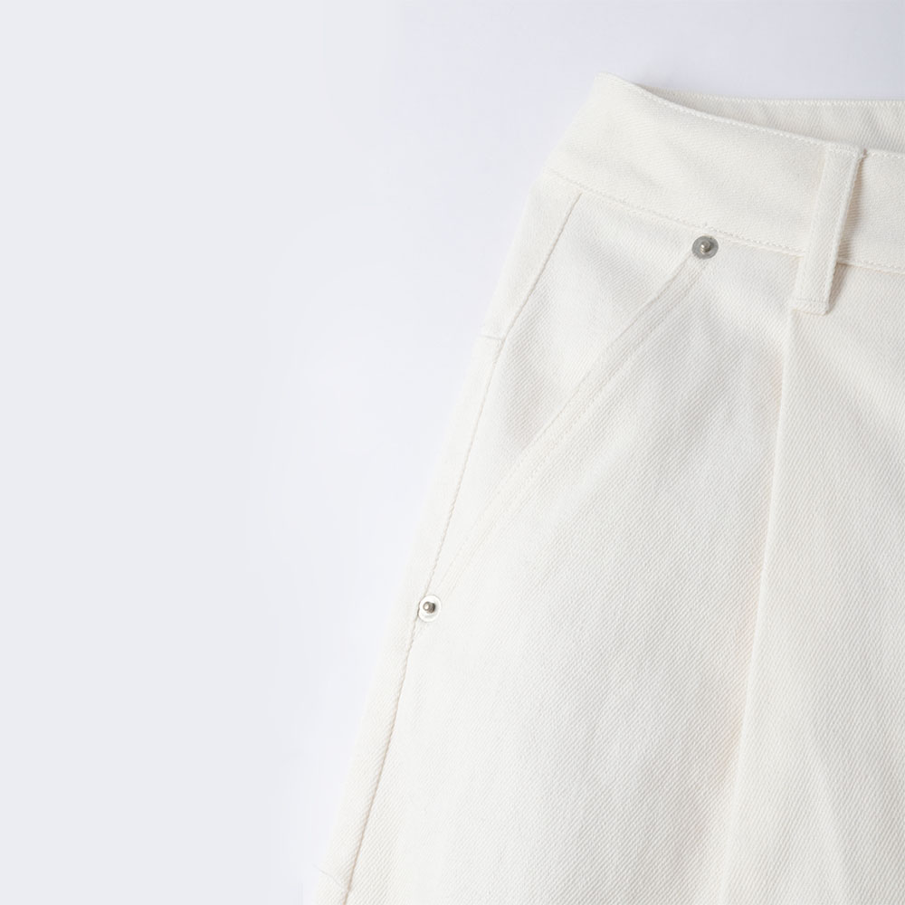 custom white denim culotte shorts front pocket view