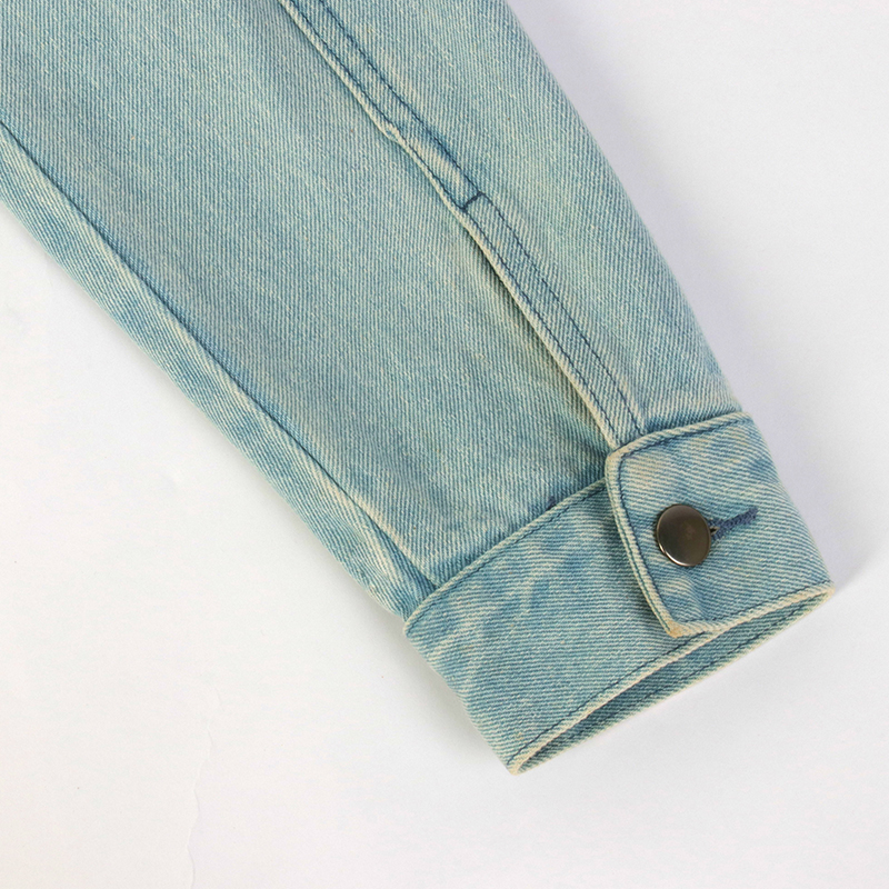 custom portrait print denim jacket sleeve detail