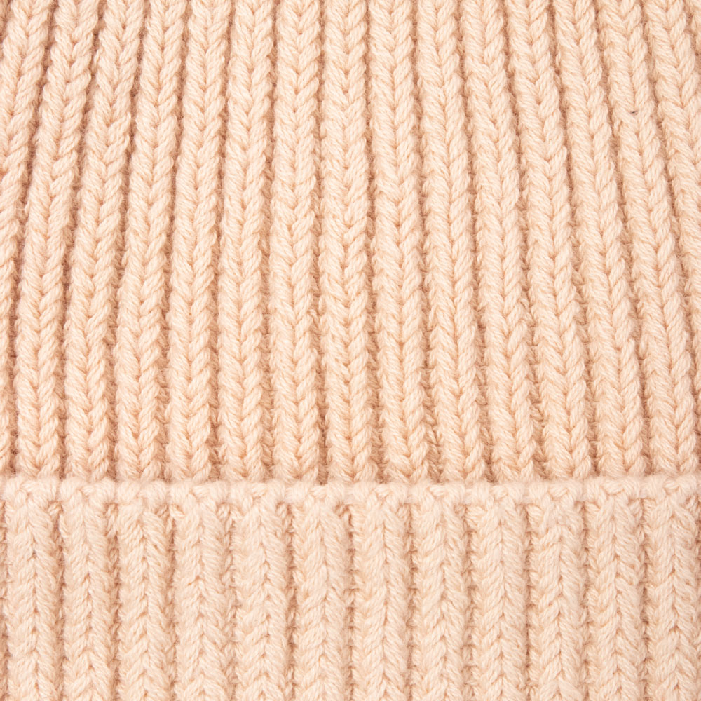 beige ribbed knit cuffed beanie details