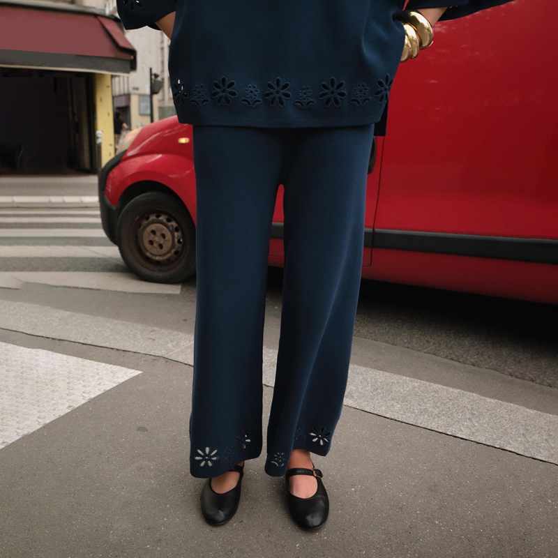 boho knit trousers lifestyle front view