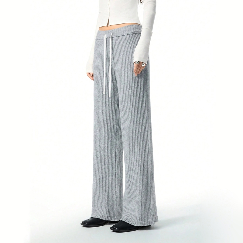 ribbed knit wide leg pants side view