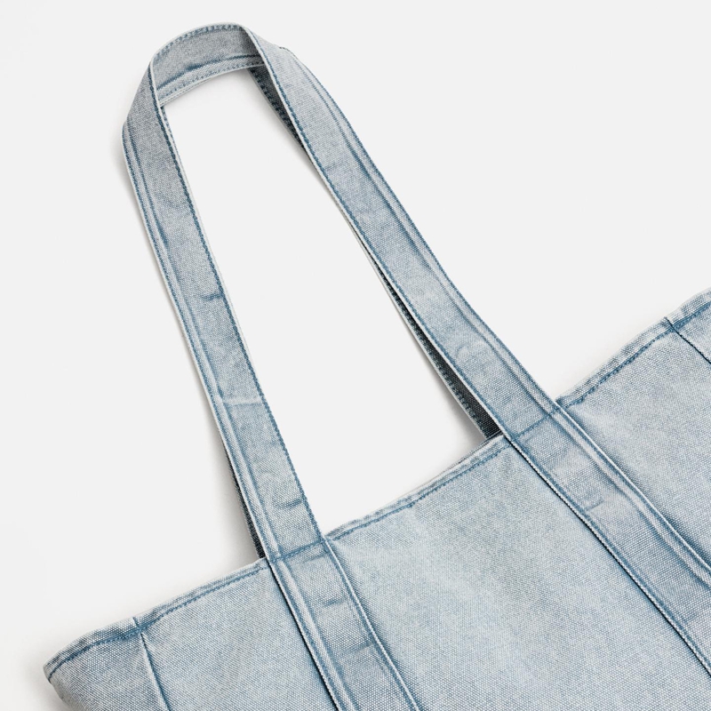 denim work tote bag handle detail