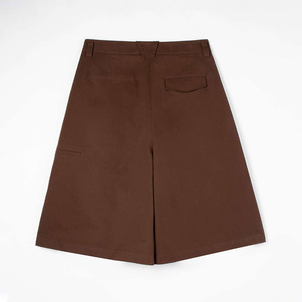 pleated denim culotte shorts back view