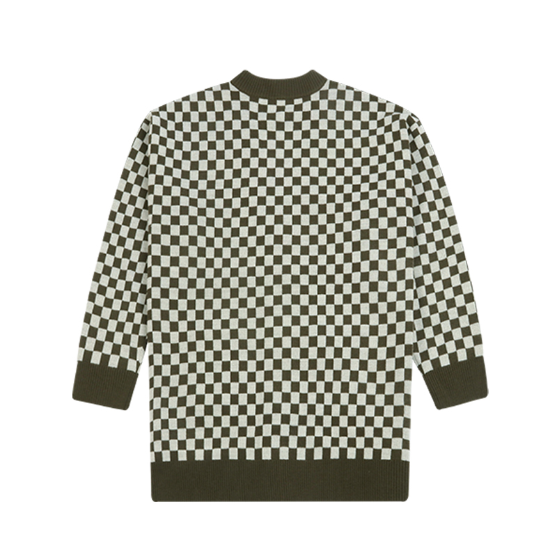 custom olive checkerboard knit cardigan back view