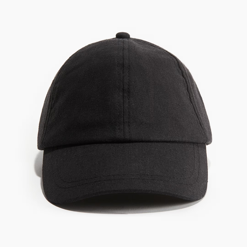 black natural linen cotton dad hat front view