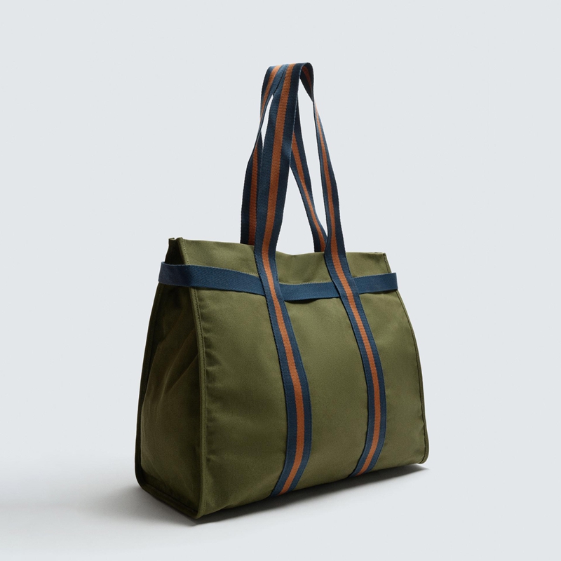 striped canvas tote bag 45° angled view
