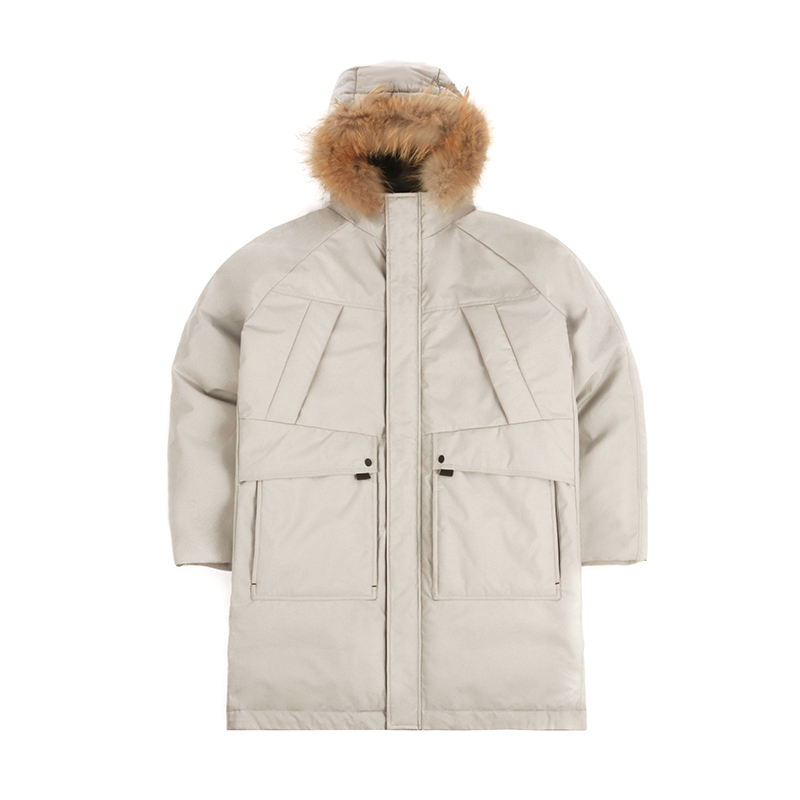 fur hooded insulated parka front view