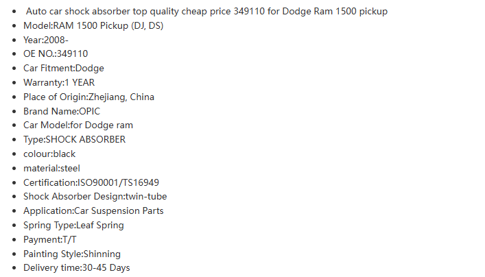 shock absorbers manufacturer for Dodge Ram 1500 pickup
