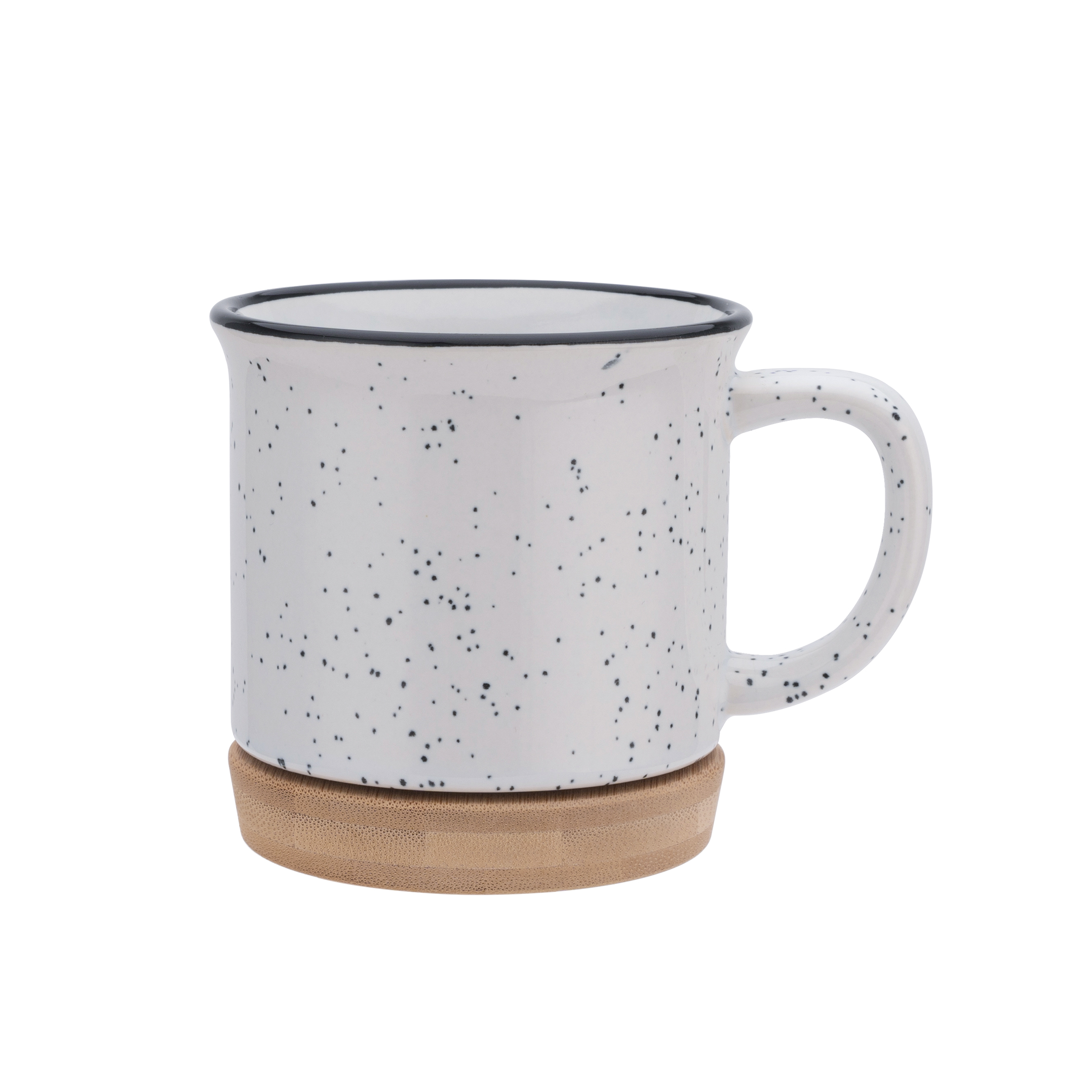 white bamboo bottom ceramic mug