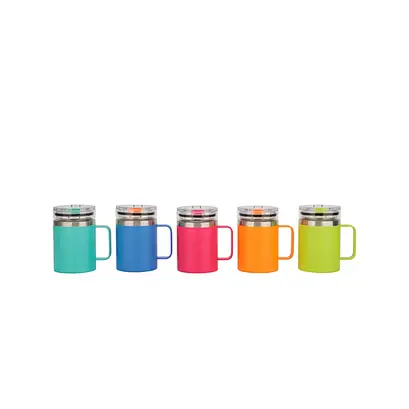 Insulated Travel Mug with Pure Glass Liner & Stainless Steel Shell | Thermal Coffee Cup with Grip Handle and Clear Lid