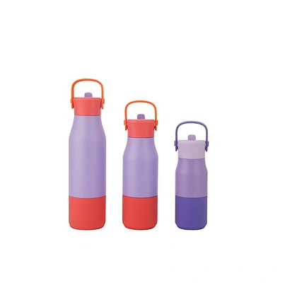 Color Block Stainless Steel Insulated Water Bottle with Portable Carry Handle & Flip Sip Lid, Leakproof Travel Thermos for Outdoor Sports & Daily Commute