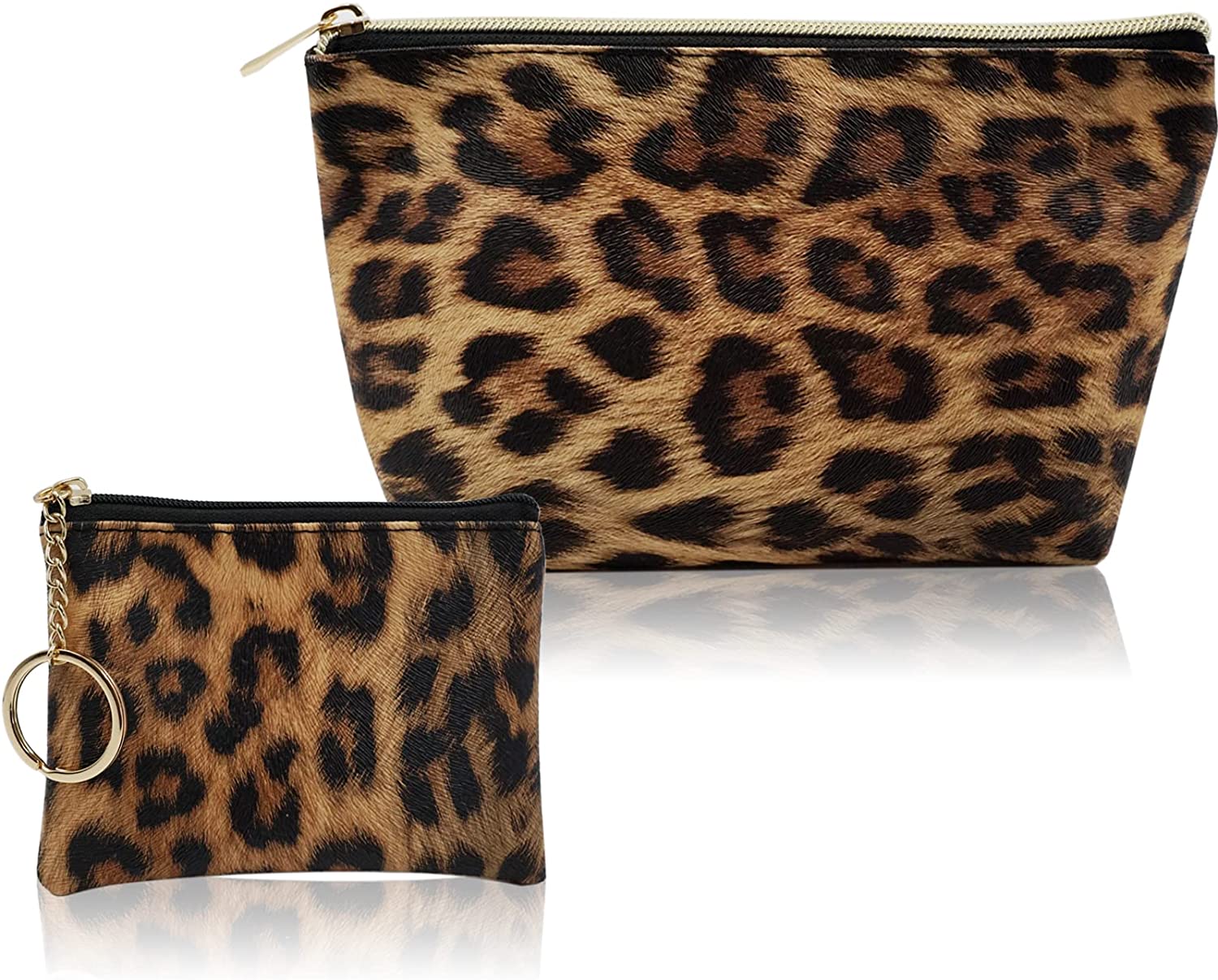 Lipstick Brush Toiletry Organizer Purse Pouch Waterproof Leather Cute Small Travel Leopard Cosmetic Pouch
