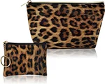 Lipstick Brush Toiletry Organizer Purse Pouch Waterproof Leather Cute Small Travel Leopard Cosmetic Pouch