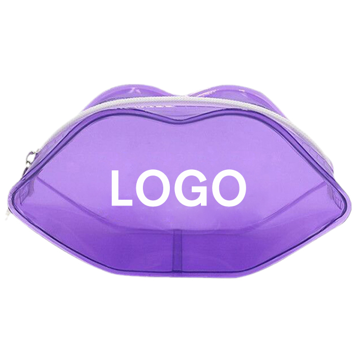 Custom Logo Lip Shaped PVC Jelly Cosmetic Bag  Gloss Lamination Travel PVC Makeup Bag For Kid