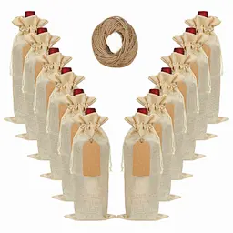 Christmas Wedding Birthday Holiday Wine Bottle Gift Bags Reusable Burlap Wine Bag With Drawstring