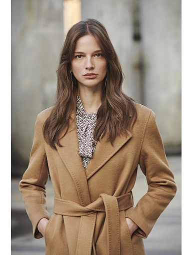 Camel-colored lapel double-sided cashmere coat women's medium-length section