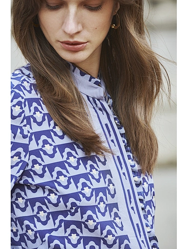 silk geometric print commuter shirt long sleeve
