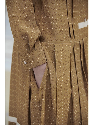 Curry round neck lace-up French vintage color blocking star print dress