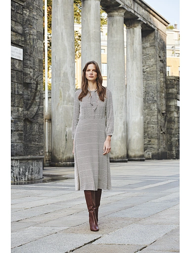 Geometric printing silk dress female mulberry silk temperament shirt dress