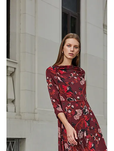vacation casual romantic print sea wave swing collar dress