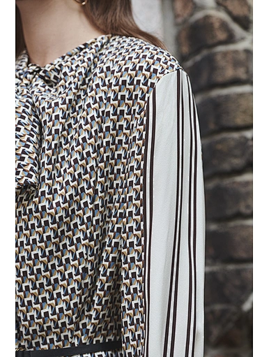 Splicing full body print collar casual shirt