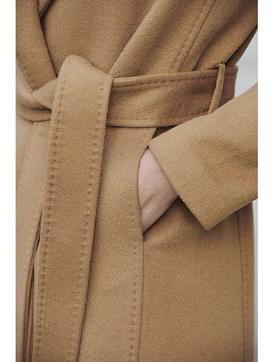 Camel-colored lapel double-sided cashmere coat women's medium-length section