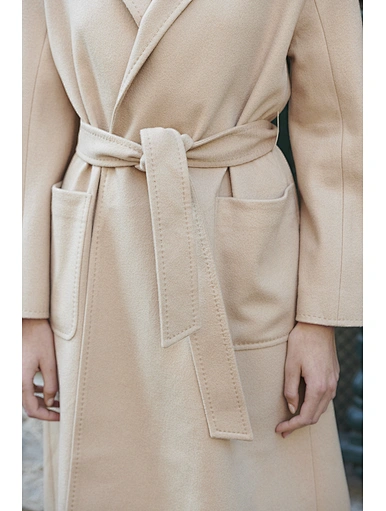 Mid-length beige waist-skimming wool coat
