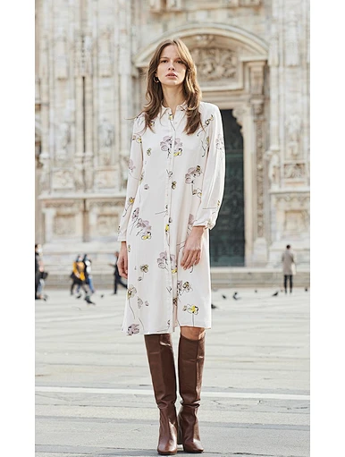 Floral print long-sleeved shirt casual long-sleeved dress