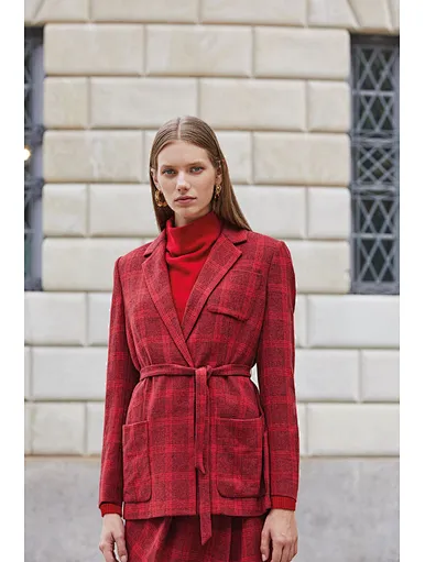 Waist checkered casual suit