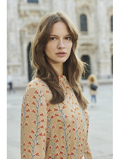 Bouquet printed silk French vintage elegant dress