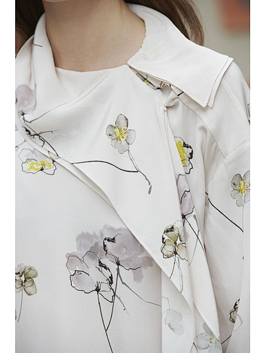 Autumn new women's fashion printed tassel long-sleeved shirt lapel