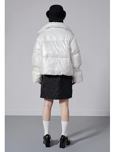 Shiny pearl design short bread down jacket