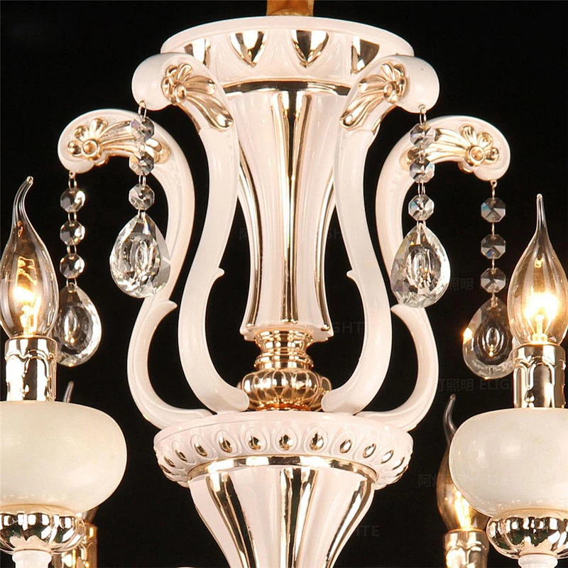 Luxurious White Marble Candle Crystal Chandelier Pendant Lamp for Villa