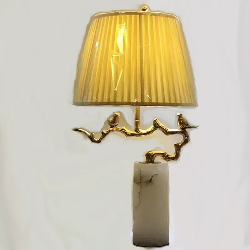 Creative Hotel Bedroom Solidl Brass Marble Bird Nightstand Table Lamp Modern Desk Lamps