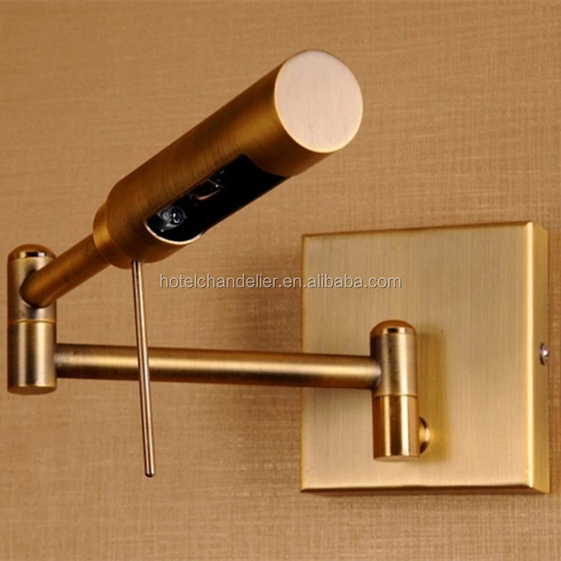 Antique Brass Rotatable Bedside Led Wall Lamp With Swing Arm Antique Brass Led Wall Lamps