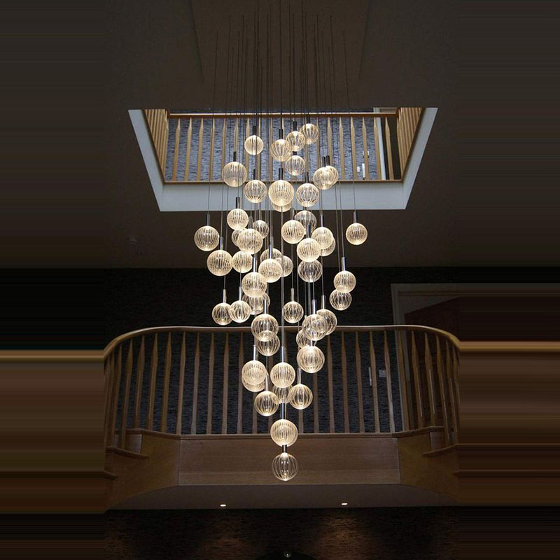 OEM ODM Alibaba Duplex Building Lobby Chandelier Villa Spiral Staircase Pendant Light Glass Lamp