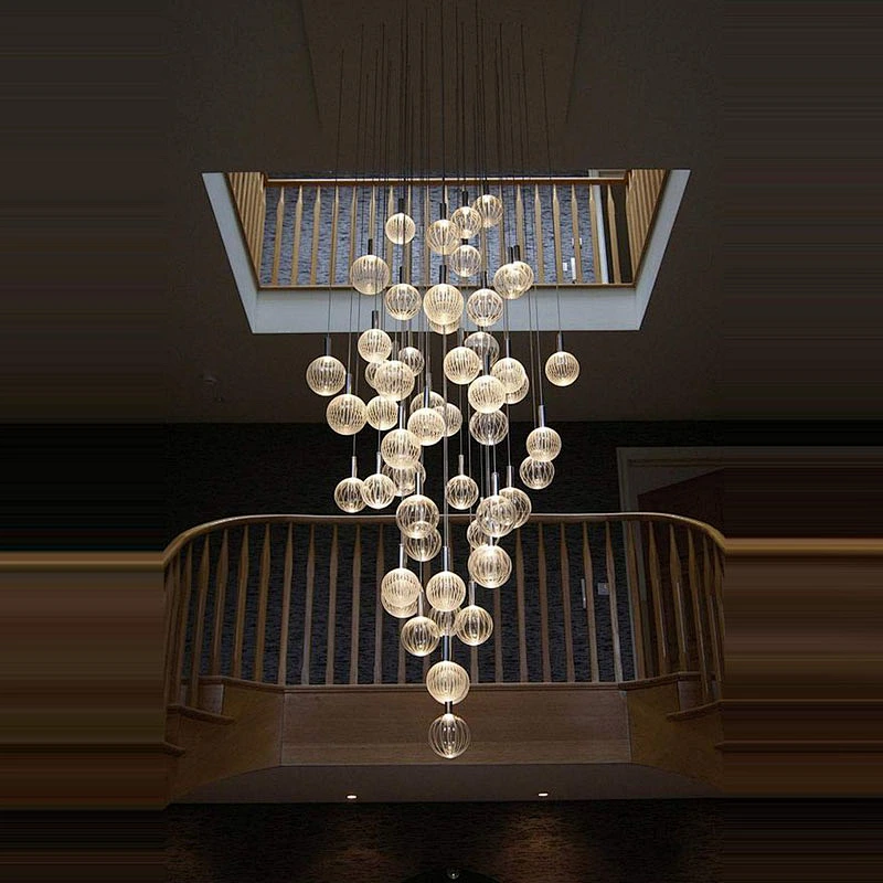 OEM ODM Alibaba Duplex Building Lobby Chandelier Villa Spiral Staircase Pendant Light Glass Lamp