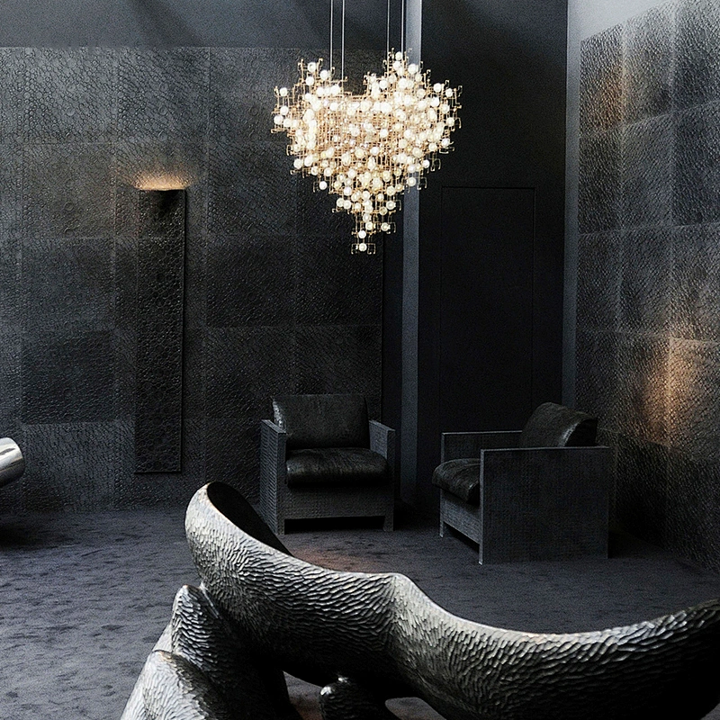 Hotel Lobby Bar Creative Led Personality Full Of Starlight Cubic Chandelier Engineering Crystal Custom Lamp