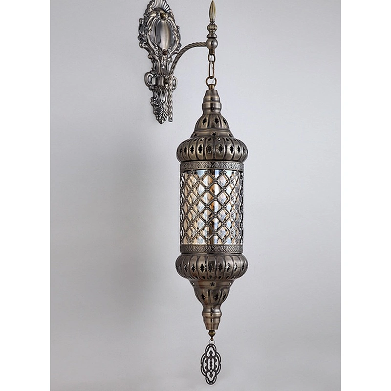 Single Head Glass Lampshade Restaurant Wall Light, Handmade Iron Hotel Atmosphere Hollow Wall Light E27 15W