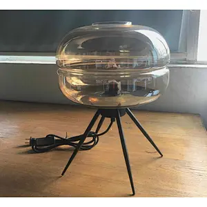 Nordic Retro Design Smoky Gray Bedside Glass Lightshade Wrought Iron Desk Lamp