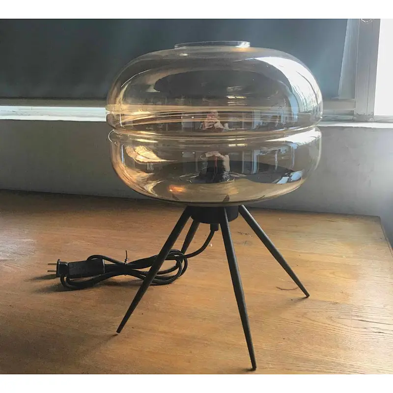 Nordic Retro Design Smoky Gray Bedside Glass Lightshade Wrought Iron Desk Lamp