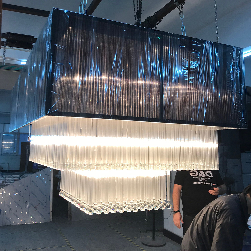 Large hotel engineering custom crystal glass tube chandelier