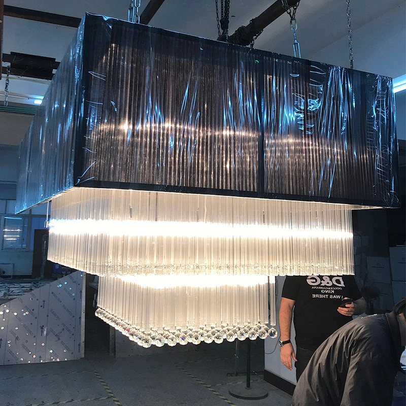 Large hotel engineering custom crystal glass tube chandelier