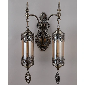 15W E27 single-headed ice-cracked glass lampshade, iron wall lamp, double-headed handmade hotel ambience wall lamp