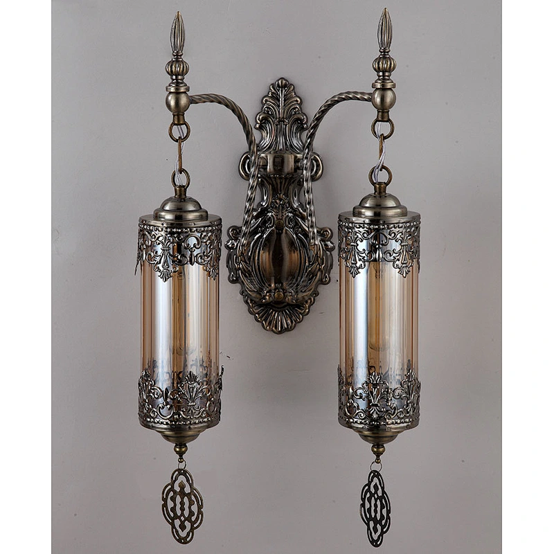15W E27 single-headed ice-cracked glass lampshade, iron wall lamp, double-headed handmade hotel ambience wall lamp