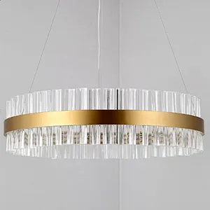 Modern simple and fashionable living room dining room bedroom ring crystal Fish line pendant lamp