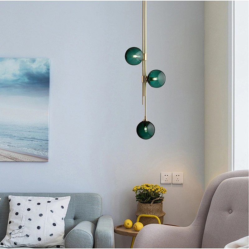 Dining Room Bedside Dark Green Glass Chandelier Modern Bar Hotel Pendant Lamp