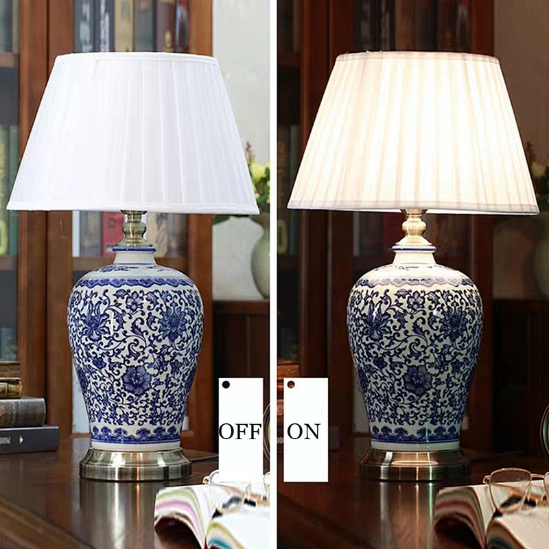ceramics desk lights  fabric shade table lamp sftand lamp with swithc on and of