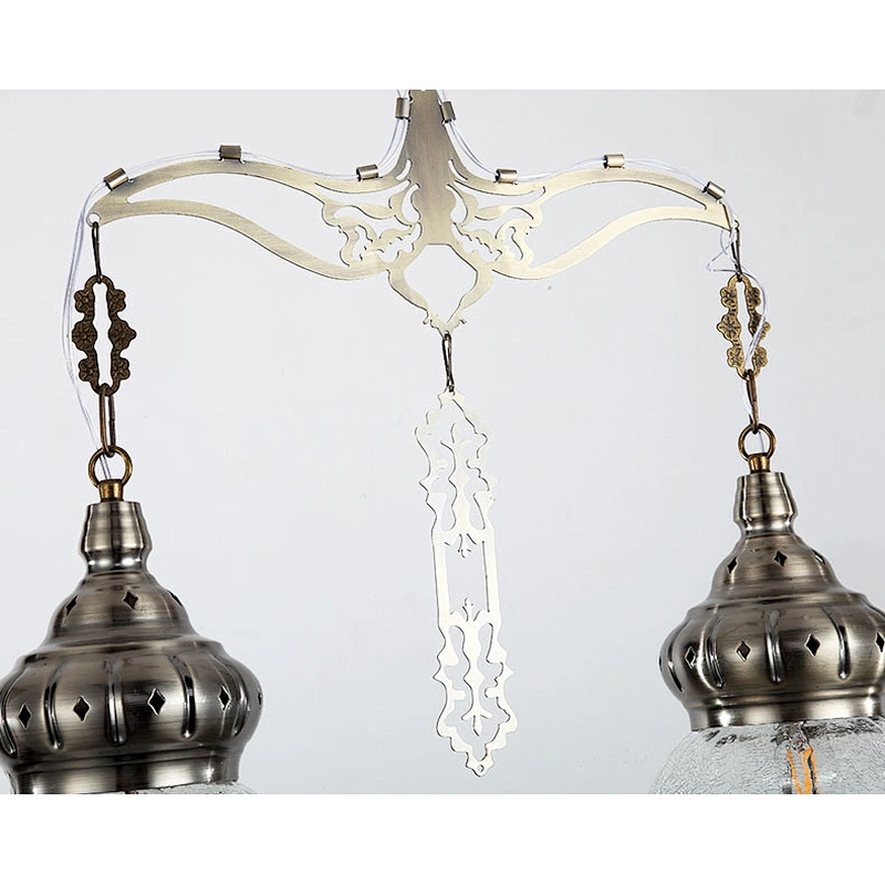 E27 15W Coffee Lamp Handmade Ice Cracked Glass System Hollow Chandelier Morocco&Turkish Double Headed Chandelier